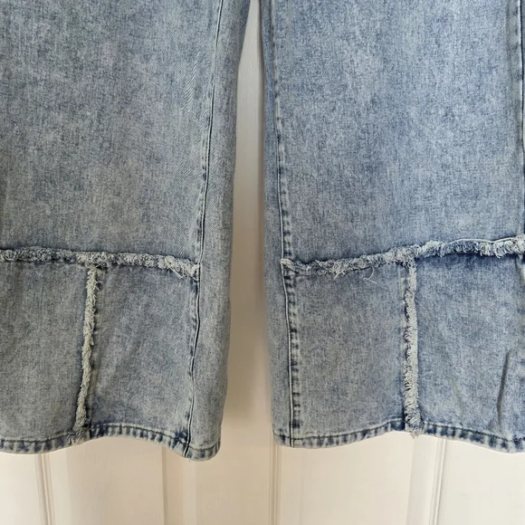 Patchwork Panelled Frayed Seam Wide Leg High Rise Jeans Size 31 - Picture 8 of 17